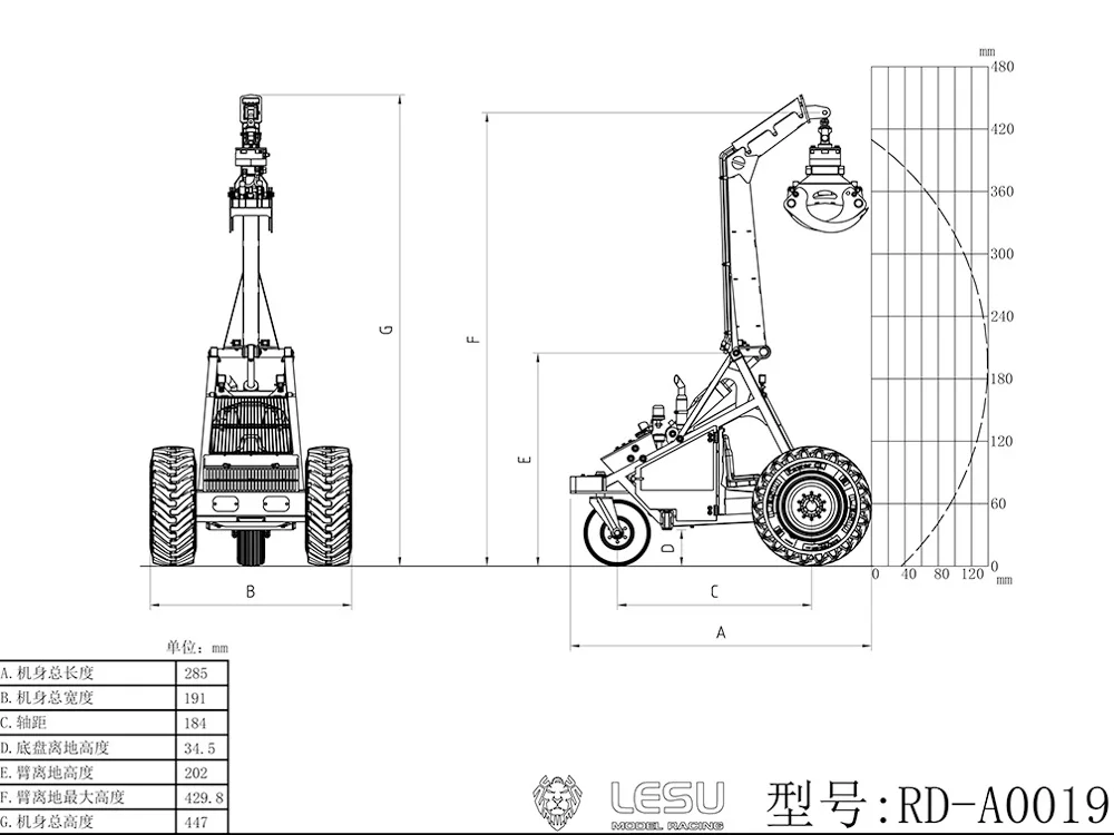 

LESU 225A 1/14 RC Hydraulic Logger AOUE 225A Crank Boom 3-wheel Timber Logging Equipment Radio Control Car Vehicle Toy Model