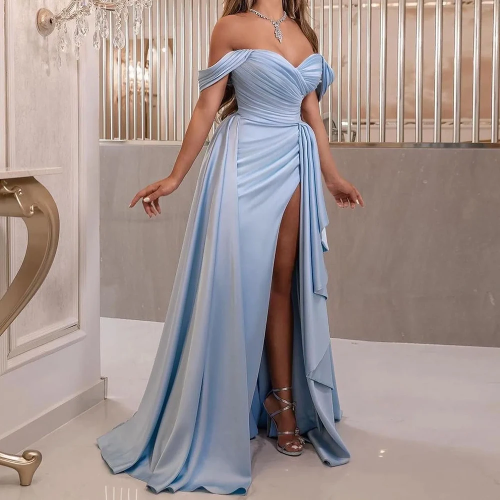 

Formal Evening Dresses For Women Off the Shoulder Pleated A Line Side Split Prom gowns Sweetheart Neck Cocktail Party Dresses