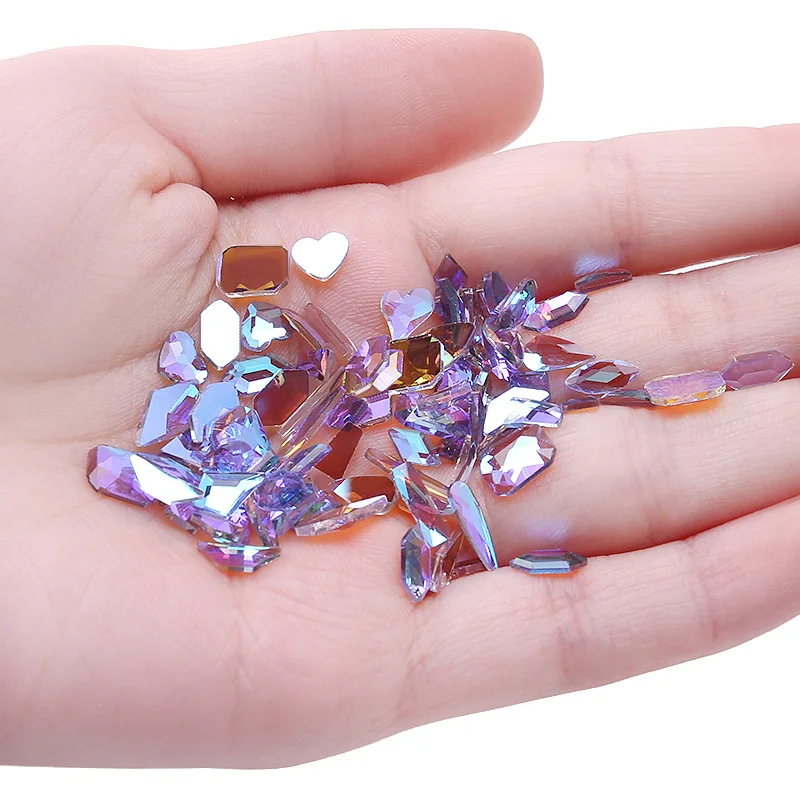 QIAO 100pcs Colorful Shaped Rhinestones Shiny Crystal Diamond Stone Nail Gems Flatback for Nail Art Rhinestone Decorations