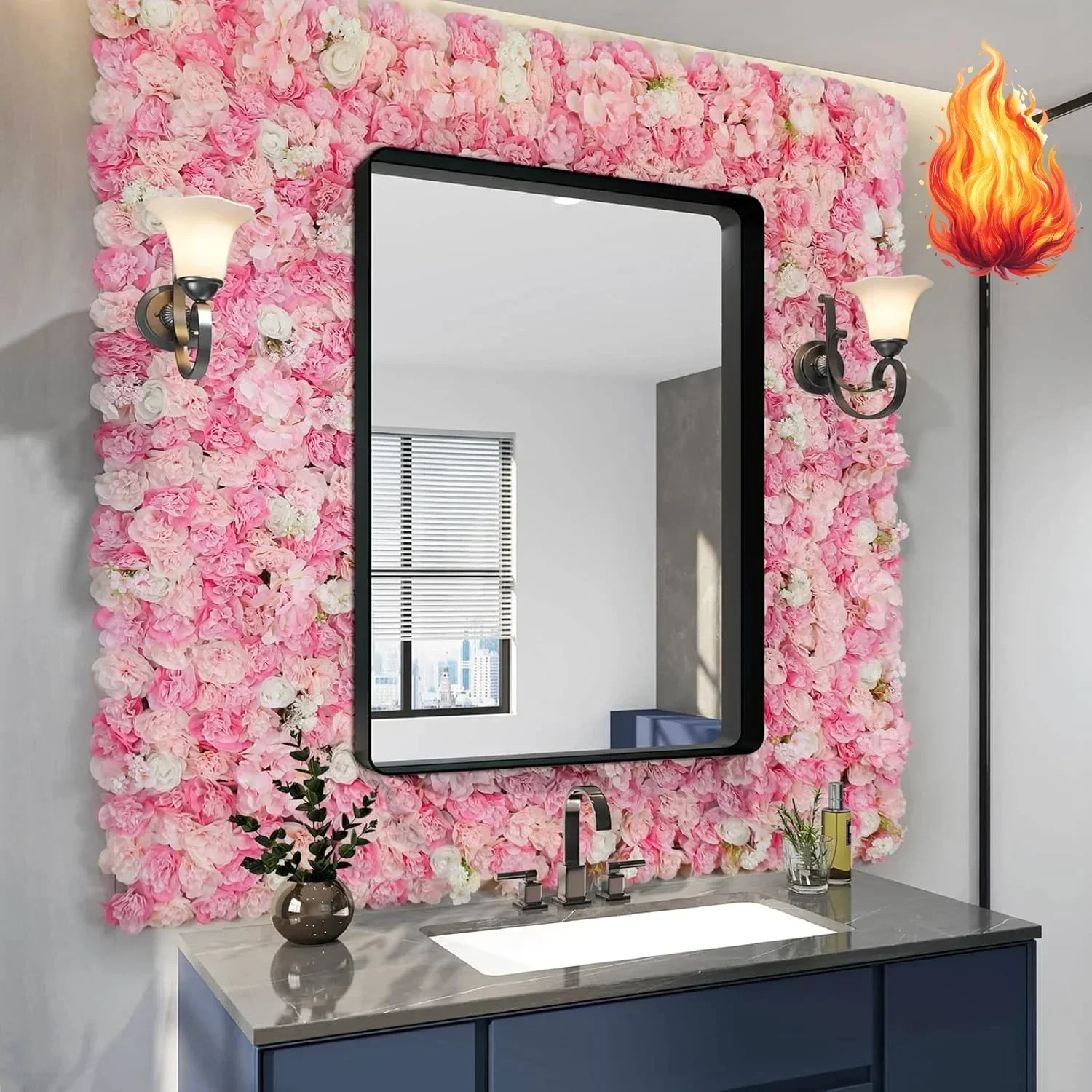 

Flower Wall Backdrop 12 Piece of 16.5x16.5 Inch Floral Wall Panel Artificial Silk Rose Wall Decor Ideal for Wedding