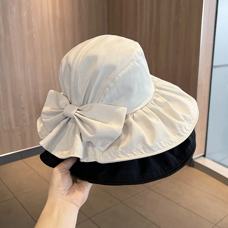 

Korean Style Bow Fisherman Hat Women's Spring/Summer Women's-Proof Basin Hat Look SmallinsBig Brim-Proof Hat