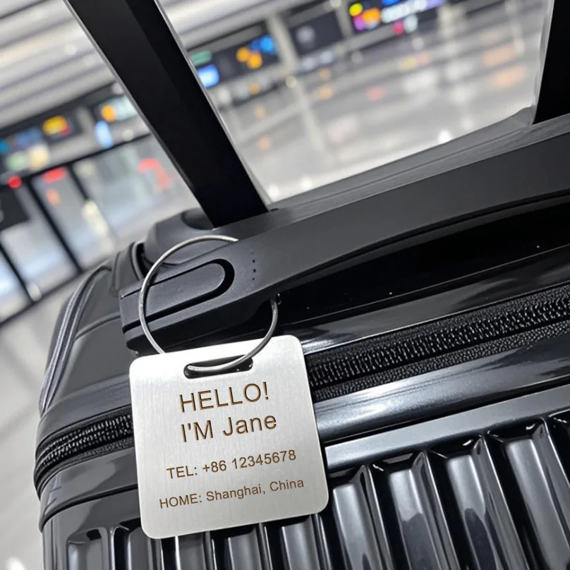 Custom Name Luggage Tag Laser Engraving Labels Anti-lost Travel Accessories Stainless Steel Personalized Text Suitcase Tag view 2