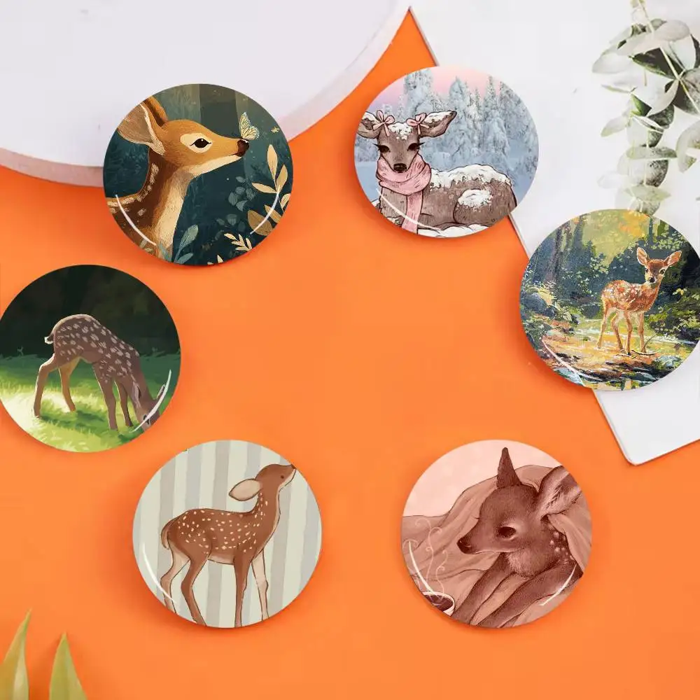 lose-Up Sika Deer Illustration Pattern Badges 25 32 44 58 75 mm Round Cosplay Pin Bag Decor Fans Collect Friends Gifts Brooch