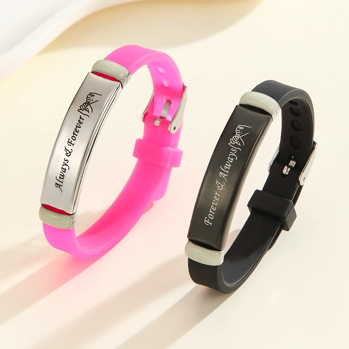 2-Piece Set Always&Forever Glow-in-the-Dark Couple Bracelets Ladies Fashionable Promise Handbands with Hook Pattern view 3
