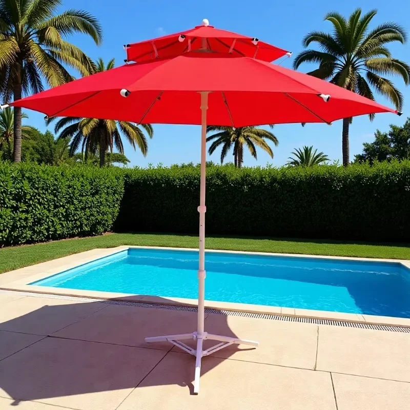Wholesale outdoor 3 meters sunshade courtyard beach, double-layer fiber umbrella, super wind-resistant double-top fiber bone