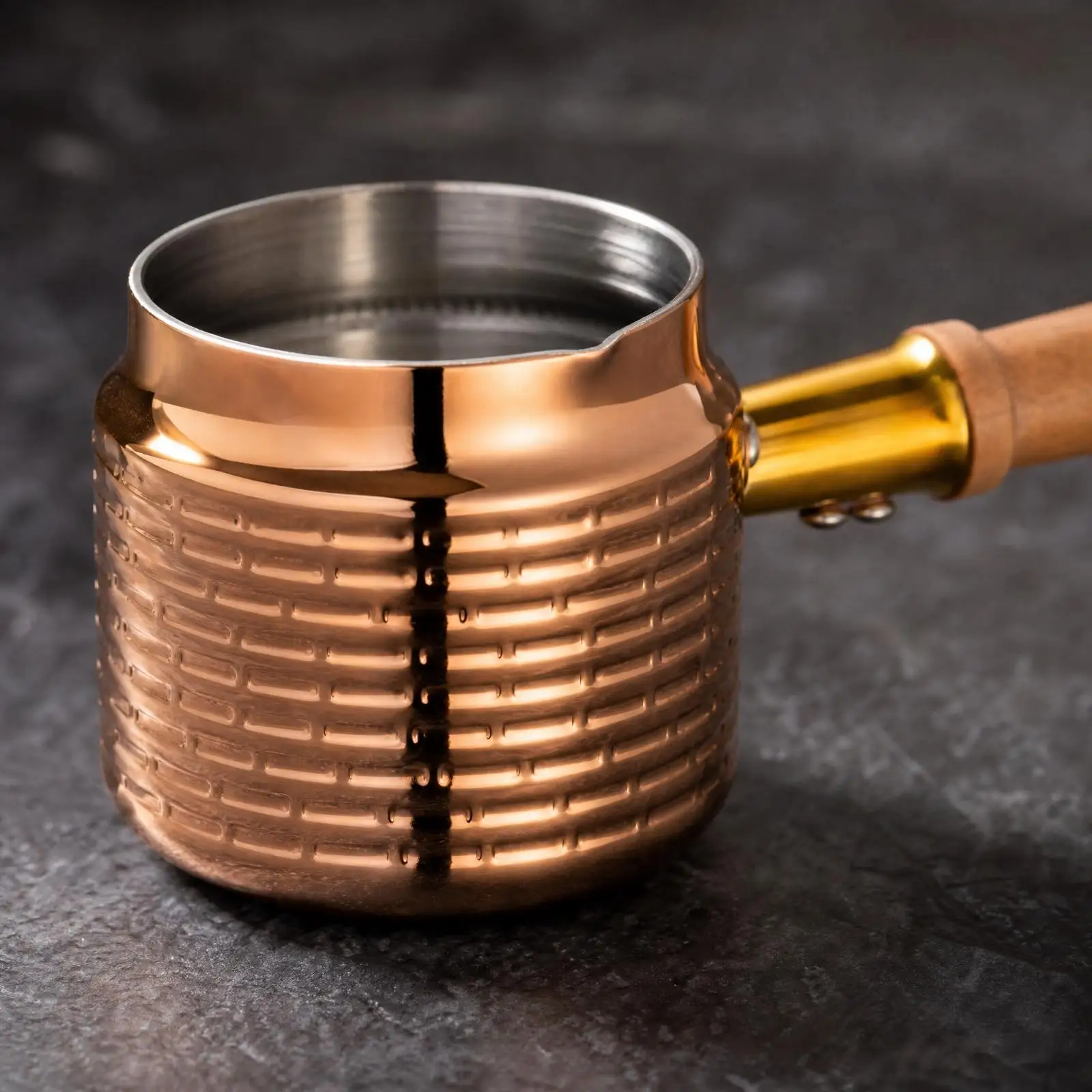 Mini Saucepan Rose Gold Finish Hammered Stainless Steel Saucepan Small Stainless Steel Milk Pot Induction Compatible