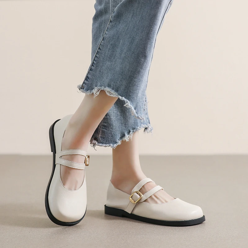 2022 Japanese French Flat Shoes Women\'s Casual Mary Jane Shoes Korean Version Soft Bottom One Word Belt Large Size Women\'s Shoes