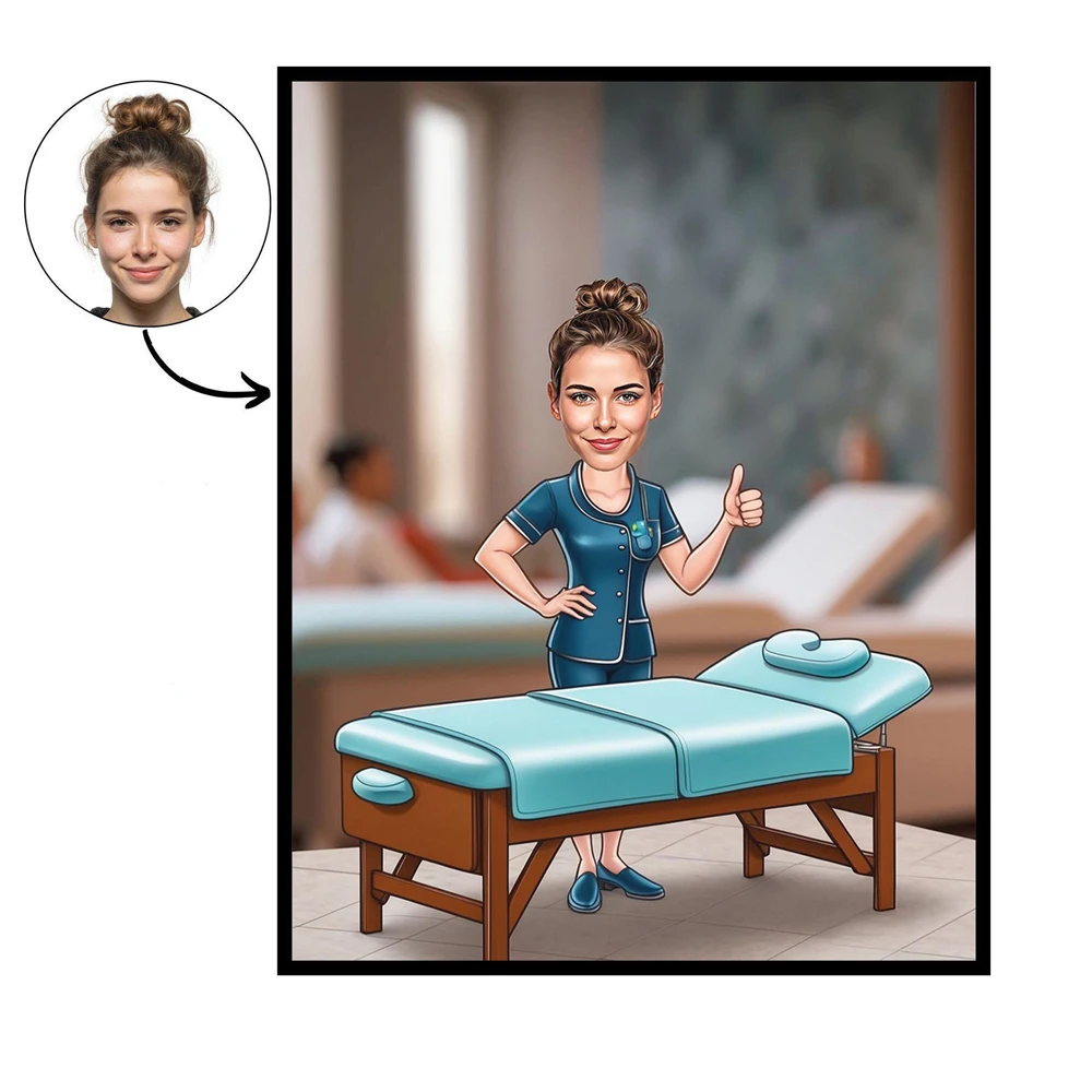 Massage Therapist Gift Custom Caricature Portrait Prints Masseur Caricature Gift Canvas Painting Personalized Portrait Art Gifts