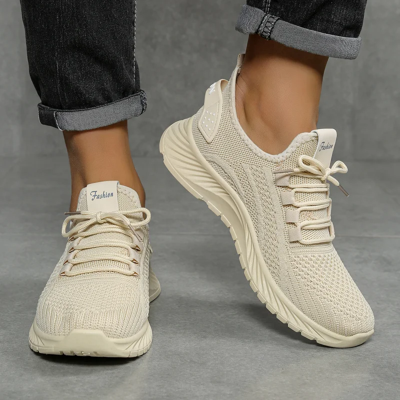 2025 nueva moda ocio deportes zapatos individuales al por mayor tendencia de fábrica transfronteriza mosca tejido zapatos de mujer zapatilla de deporte casual
