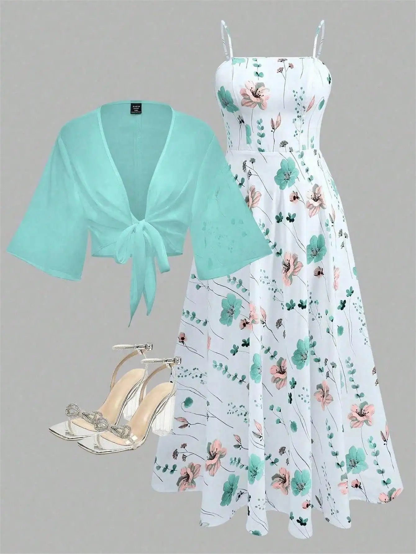 

Floral Chiffon Dress With Lightweight Summer Jacket 2pcs Set