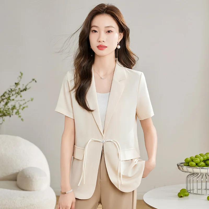 

Small Suit Jacket Women's Short-Sleeved Summer Thin2024New Chinese Style Fashion Women's Wear Top National Style Suit