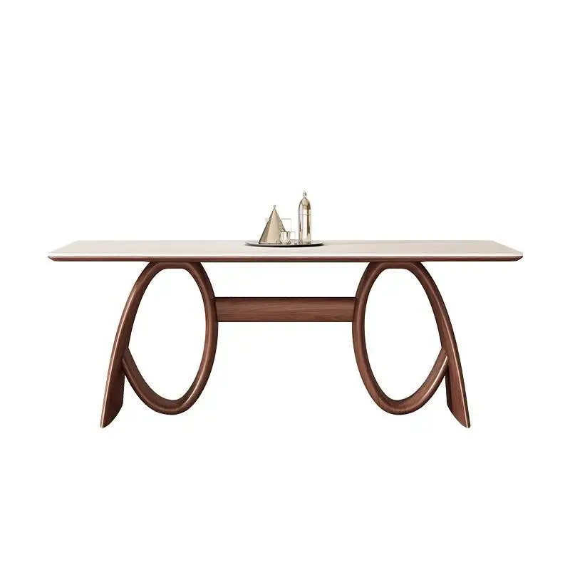 

Medieval ash wood, solid wood slate dining table walnut color, French cream style simple