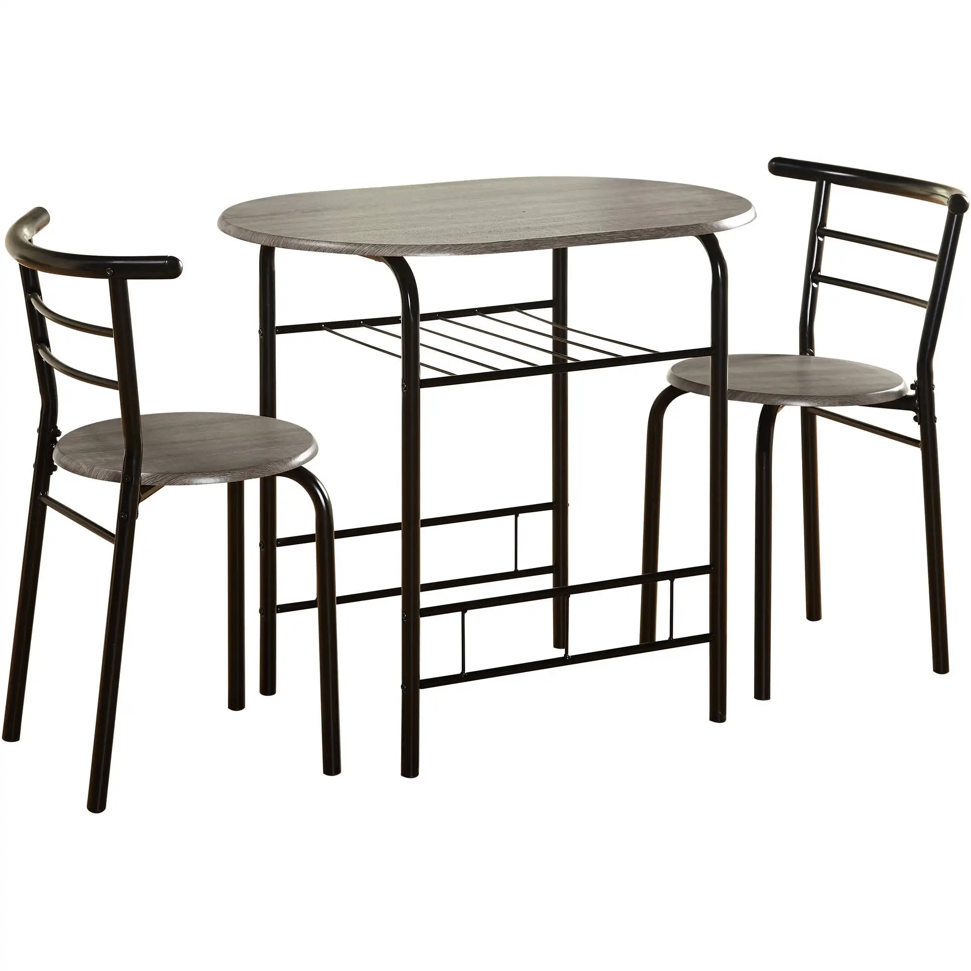 3 - Piece Bistro Dining Set Pub Table Set w/ 2 Stools Iron Frame Counter Height Dining Table Sets, Gray