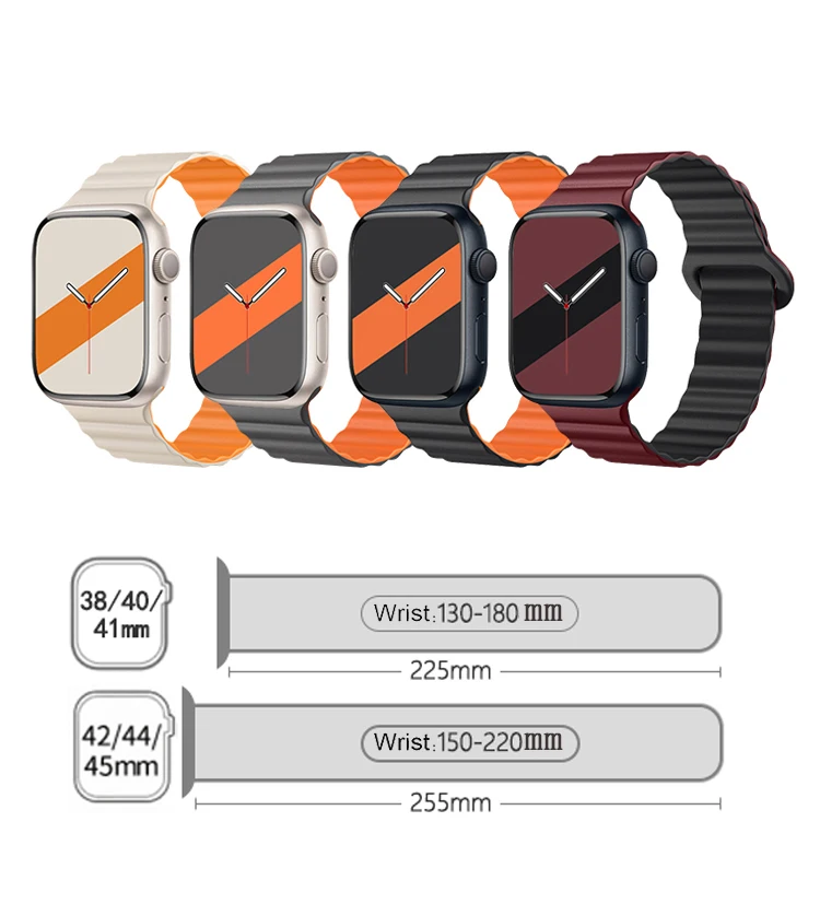 Pulseira magnética de laço de silicone para Apple Watch, faixa 44mm, 40mm, 45mm, 49mm, 41mm, 42mm, 46mm, pulseira para iWatch Series 8, SE, 6, 7, ultra 2, 9, 10