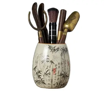 Black bamboo Ru kiln tea set pottery Kung Fu tea ceremony yellow accessories storage Chinese tea canister tea set utensils pencil case Pot