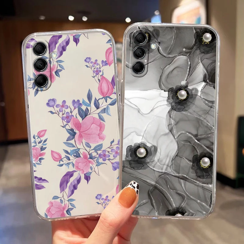 For Samsung Galaxy M13 M14 M15 F15 C55 F55 F23 M23 M34 M35 M54 M55 5G Luxury Flower Plants Fashion Silicone TPU Clear Phone Case
