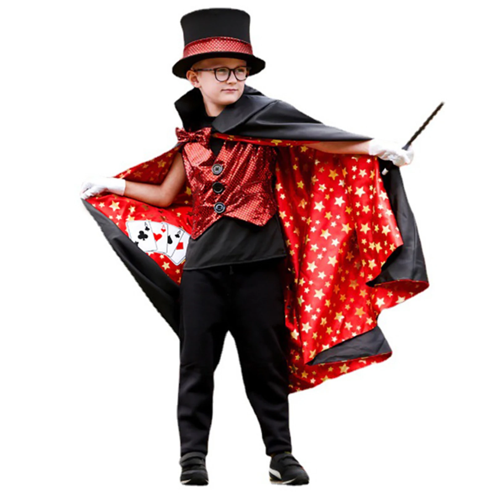 Fato mágico Cosplay para crianças, colete, casaco, conjunto de chapéus, adereços para estudantes, jazz dancewear, dramatização, Halloween, terno de festa para crianças