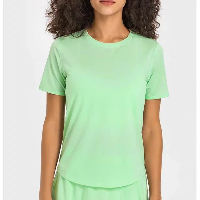 Lemon Class Fit Crew Neck T-Shirt Hip Length Short Sleeve Sweat-wicking Yoga Shirts Breathable Running Soild Tops Quick-drying