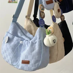 Xiuya Harajuku Tarzı Kolej Crossbody Çanta Düz Renk Ekose Baskı Büyük Kapasiteli omuzdan askili çanta Yeni Sevimli Moda tasarım çanta