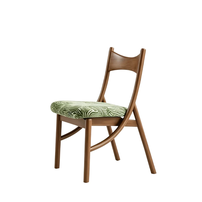 French retro dining chair solid wood seat cat ear design medieval modern style backrest cushion fabric art