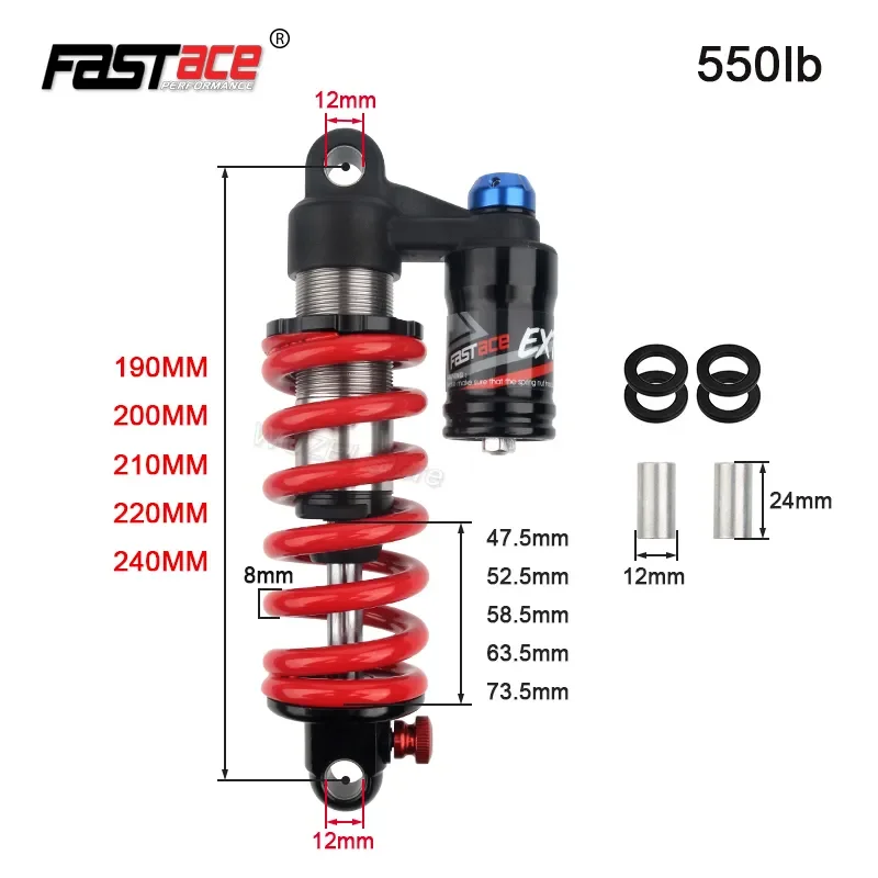 Fastace-Downslope Bicycle Shock Absorber, Rear Suspension Surron, 53RC, 190, 200, 210, 220, 240mm, 550lbs, DH