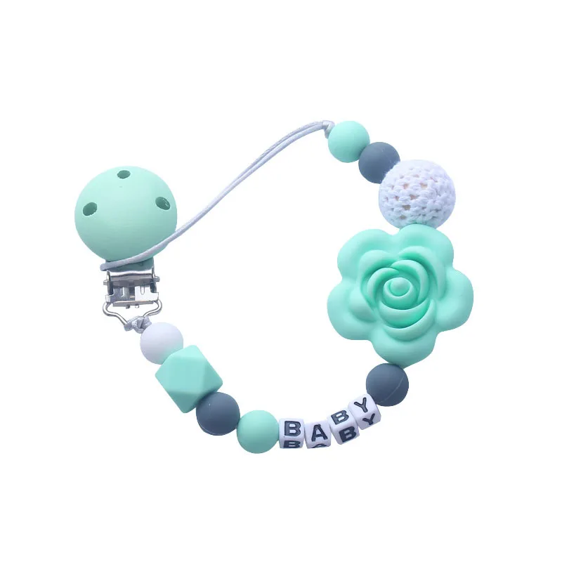 Custom Personalized Name Handmade Pacifier Clip Holder Silicone Flower Pacifier Chain Baby Teether Teether Chain Gift
