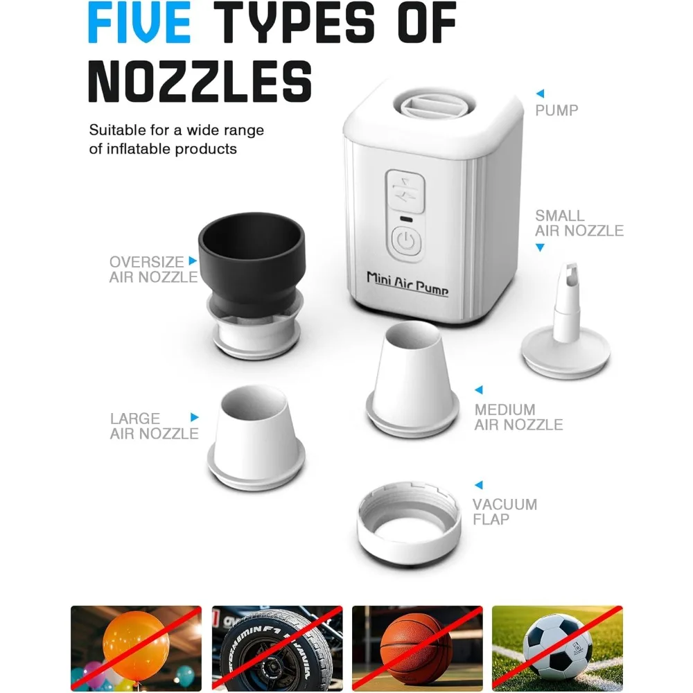 Mini Air Pump for Inflatables with 1600mAh Battery USB Rechargeable, Portable Air Mattress Pump to Inflate Deflate for Pool