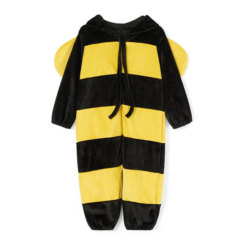 Halloween Bee Costume Baby Boys Girl Striped Zipper Long Sleeve Rompers Jumpsuits with Wing, Role Play Costumes for Toddler