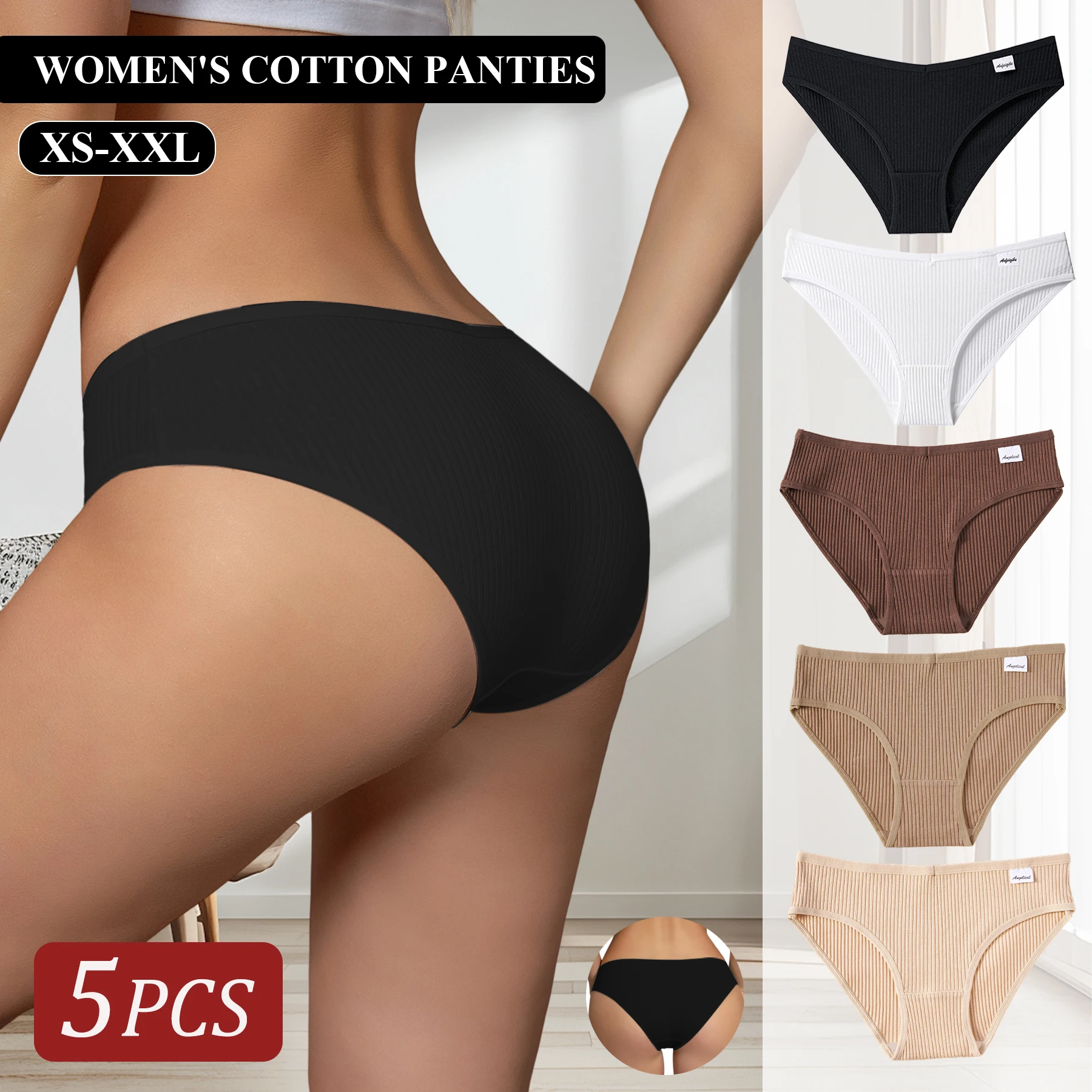 

5 шт., женское хлопковое нижнее белье, однотонные полосатые трусики, сексуальные трусы с низкой талией для девочек, удобные дышащие простые трусы, нижнее белье