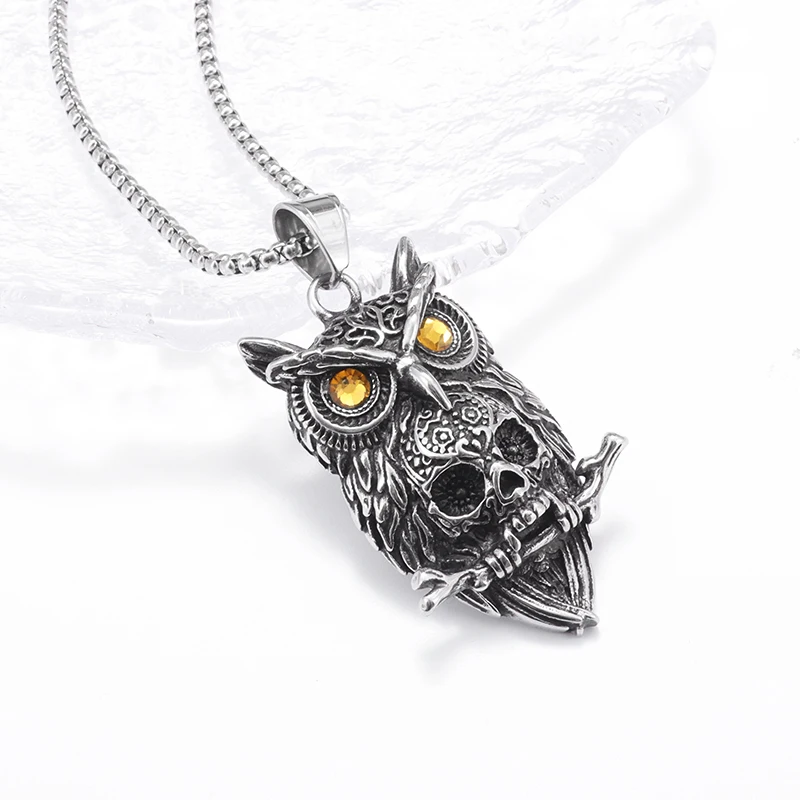 Gothic Style Owl Skull Pendant Necklace for Personalized Men's Retro Motorcycle Rider Party Jewelry Accessories image 4
