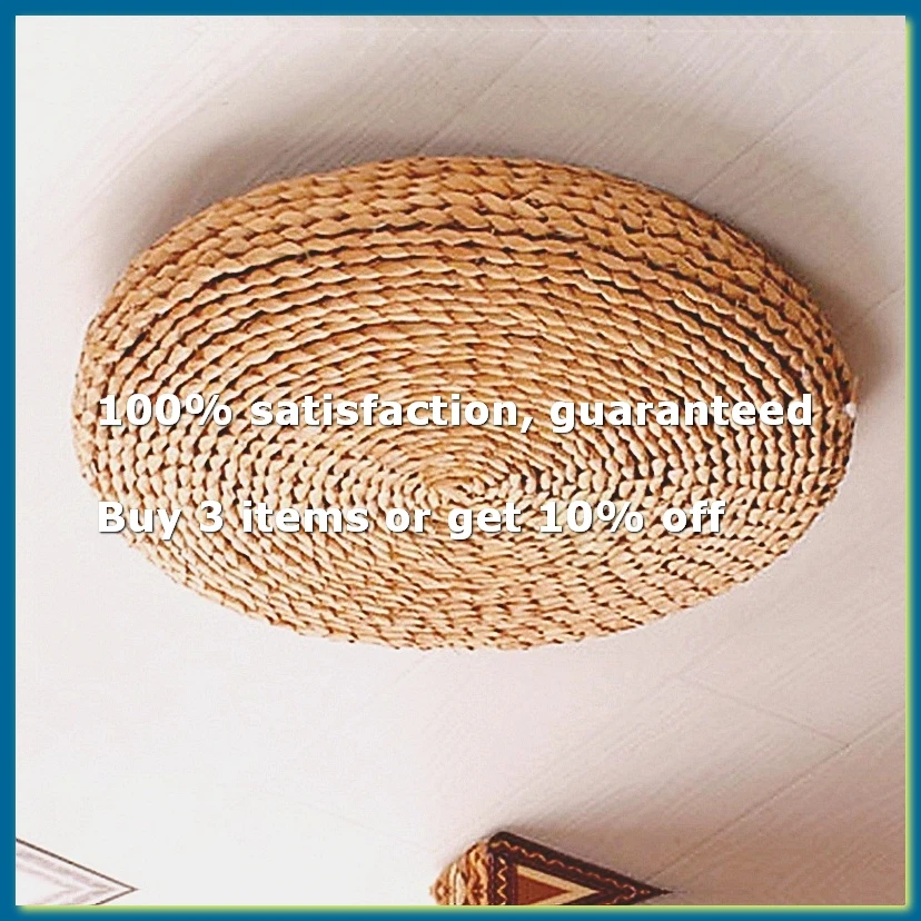 ●Round Natural Pouf Hand-Made Weaving Cushion Fill the Silk Floss Pillow Soft Yoga Chair Seat Mat Window Pad(B)