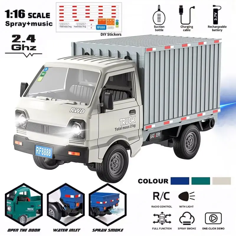 1:16 RC CAR Simulation With Spray Lights Drift Climbing Truck LED Light Haul Cargo 2.4G Remote Control Car Electric Child Toys