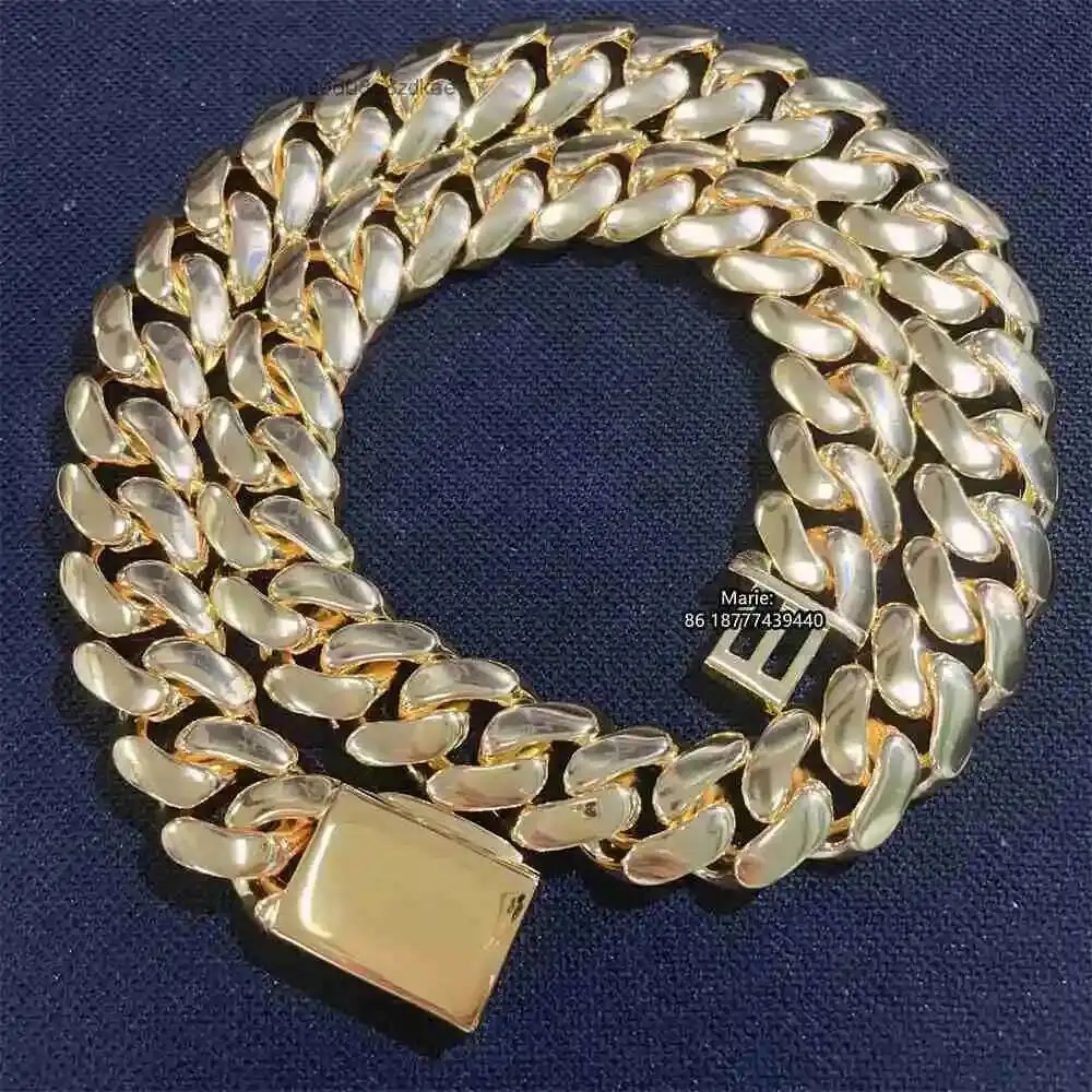 Luxury Hip Hop Jewelry Fashion Style 12mm 14mm 16mm 18mm Width Brass Moissanite Cuban Link Chain Brass Miami Cuban Link.