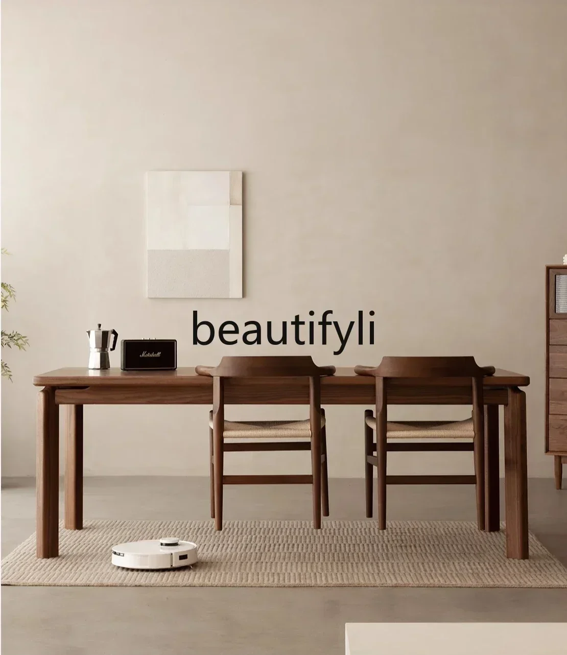 z183 YH5 Solid wood dining table black walnut dining room large board table study office workbench Nordic living room desk07