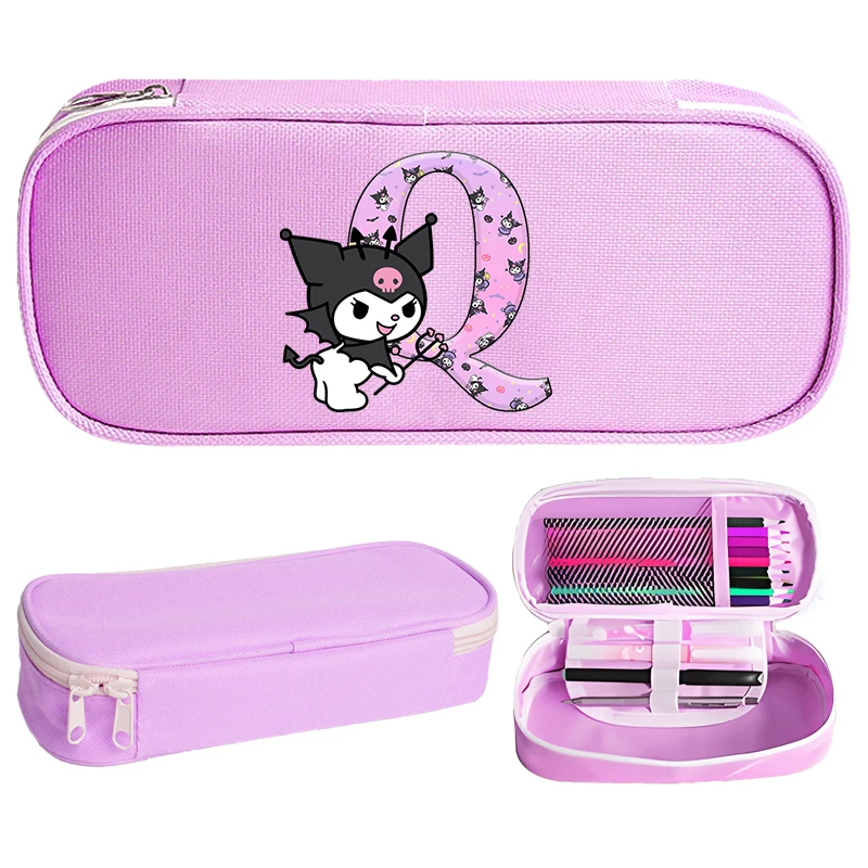 Kuromi фиолетовый пенал для девочек с героями мультфильмов аниме A-Z сумка для ручек с алфавитом студенческая портативная сумка для канцелярских принадлежностей большой емкости милый чехол для ручек