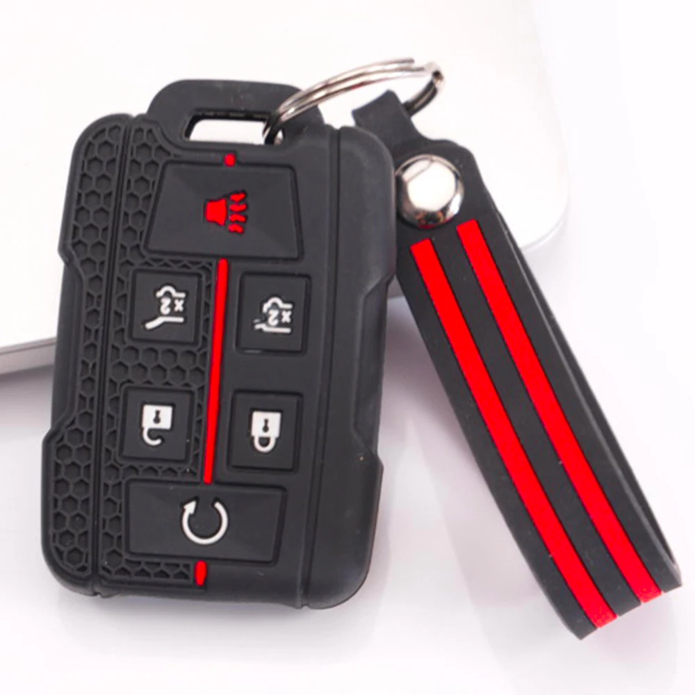 Silicone Key Cover With Keychain For Chevrolet Silverado Suburban Tahoe Colorado Avalanche For GMC Sierra Yukon Terrain Flexible