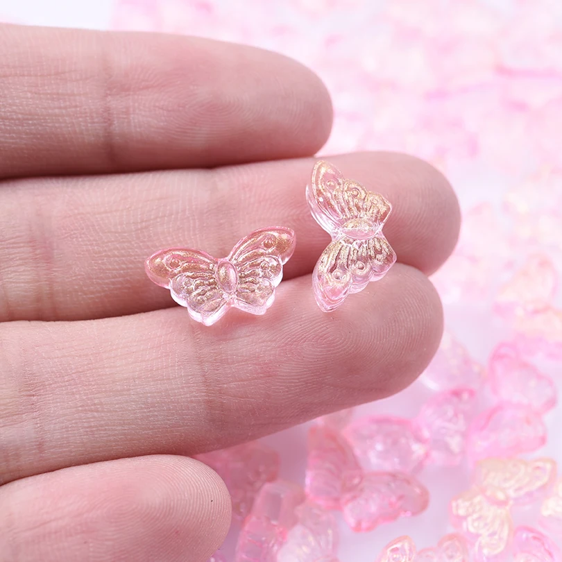 20/50/100pcs/Lot Glass Animal Butterfly Spacer Beads For Jewelry Making Supplies Pink Transparent Pendants Handmade Bracelets