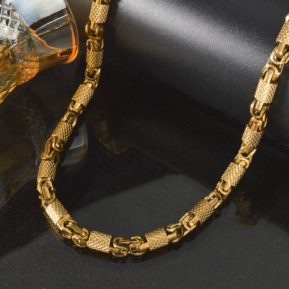Luxury 24K 9999 Pure Gold real gold Square cylindrical bamboo-link necklace, hip-hop men’s necklace
