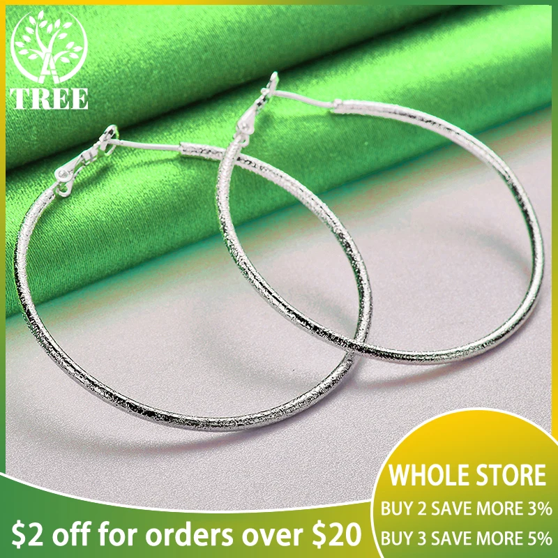 

ALITREE Luxury 925 Sterling Silver 50mm Matte Big Round Circle Hoop Earrings For Women Wedding Birthday Party Gift Charm Jewelry