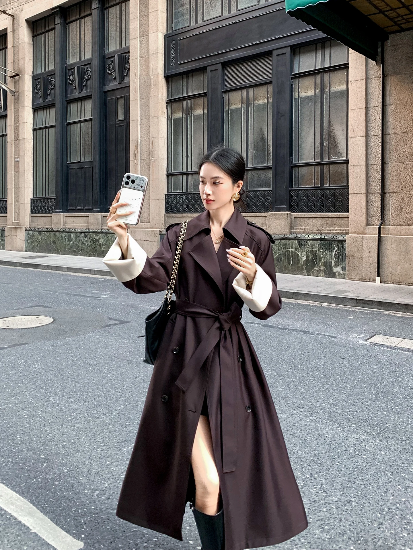 

Binguo Women's Long Over-Knee Coat with Belt Spring 2026 Casual Outerwear Stylish Design Commute Friendly Breathable Polyester