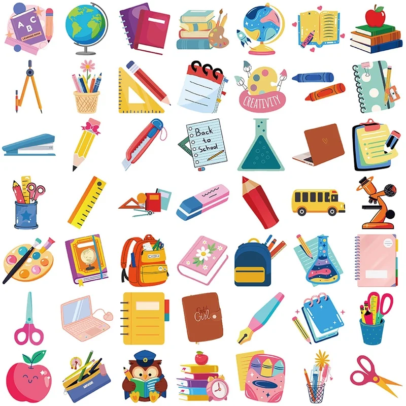 10/30/50PCS Cartoon Colored Student PVC Sticker Aesthetic Decoration Scrapbooking Supplies DIY Children's Hand Accounting