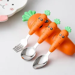 Children Carrots Tableware Set 3PCS Stainless Steel Spoon Fork Flatware With Box Kids Dinnerware Baby Feeding Kitchen Supplies