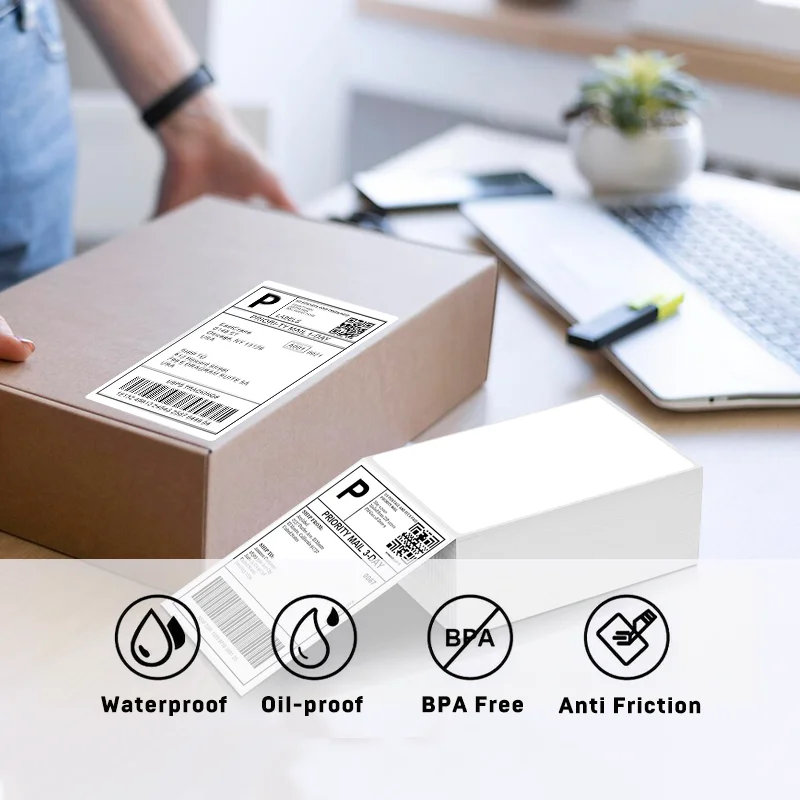 4x6 inci label termal langsung 500 label Per bertumpuk-label perekat kuat tahan terhadap air & minyak untuk label pengiriman