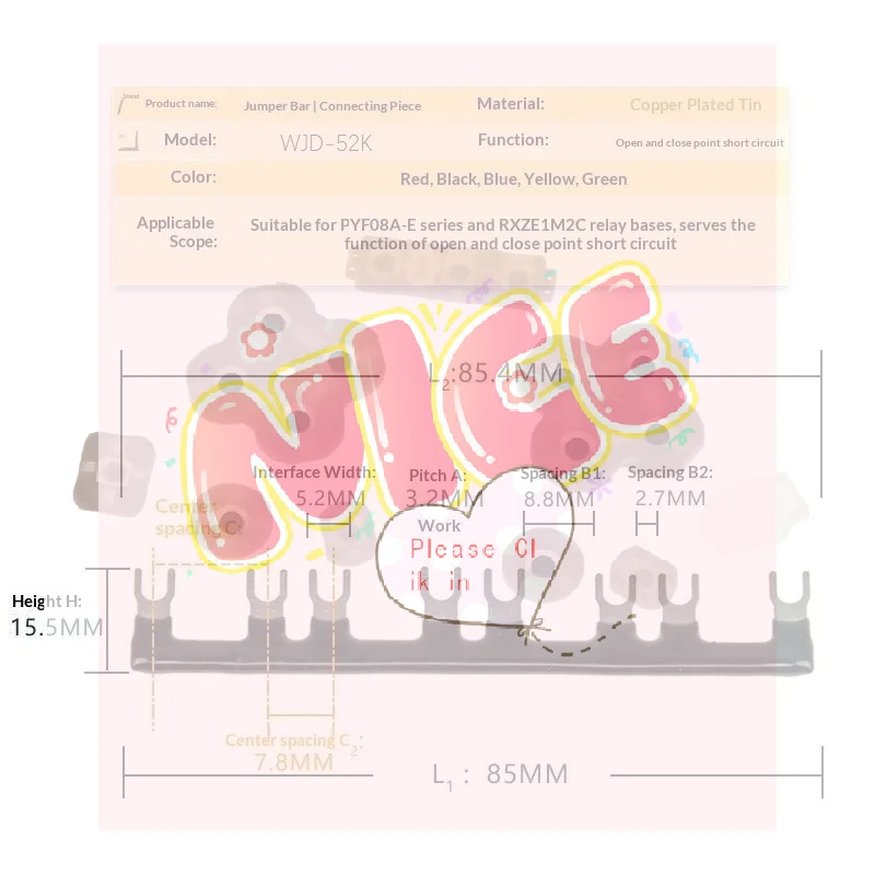 1Pc Multicolor Relay Side Connection Bar Terminal Block Shorting Blade Connection 2-10 Position Side Insert For HH52P PYF08A-E