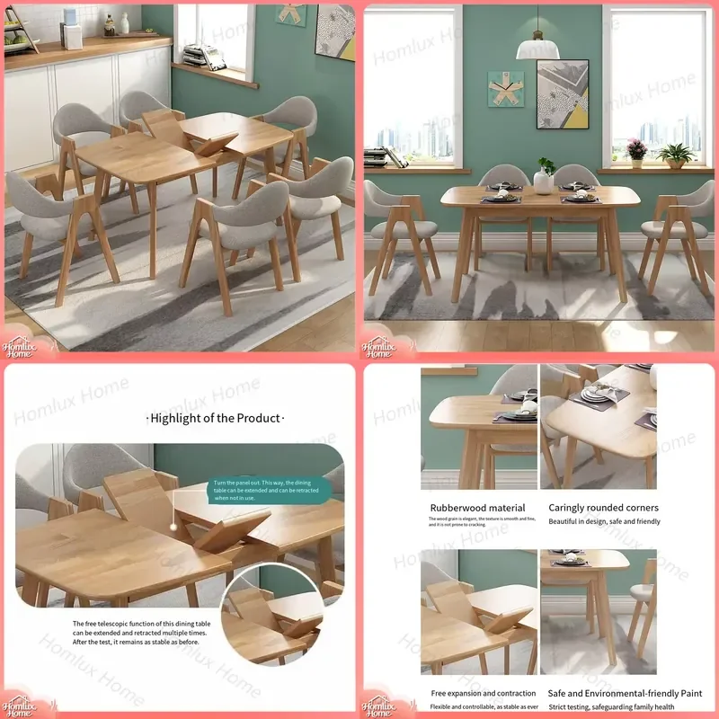 Solid Wood Modern Dining Table Retractable Extendable Wooden Dining Table for Home Restaurant Kitchen Space Saving Folding