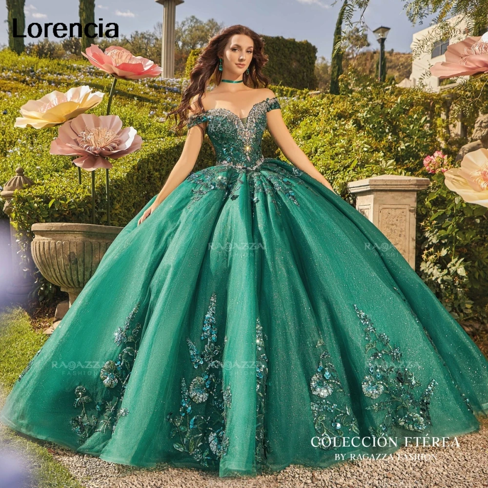 Customized Emerald Green Quinceanera Dress Ball Gown Lace Sequins Applique Beaded Mexico Sweet 16 Vestidos De 15 Años YD01