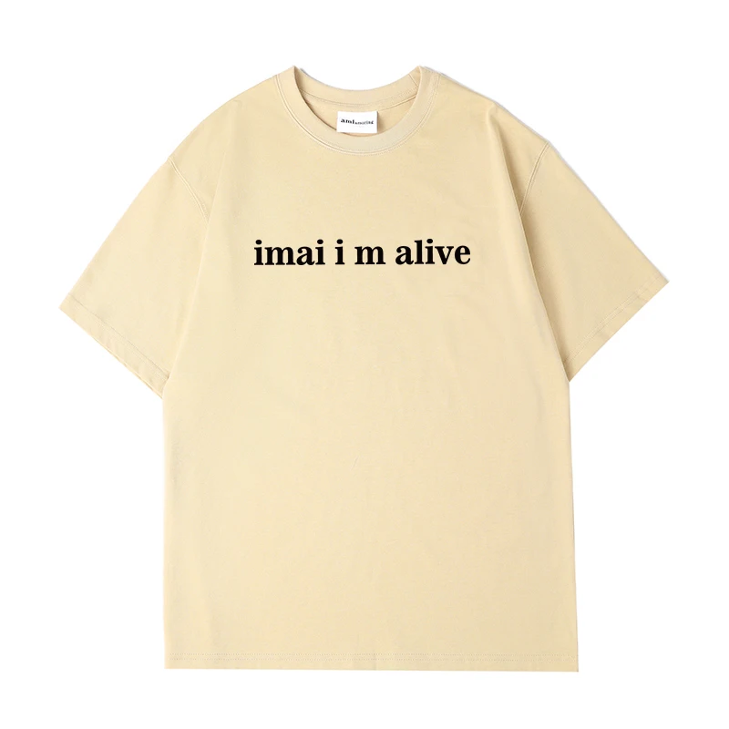 

Official genuine IMAI I M ALIVE ultra loose 100% pure cotton short sleeved men's round neck summer breathable printed T-shirt