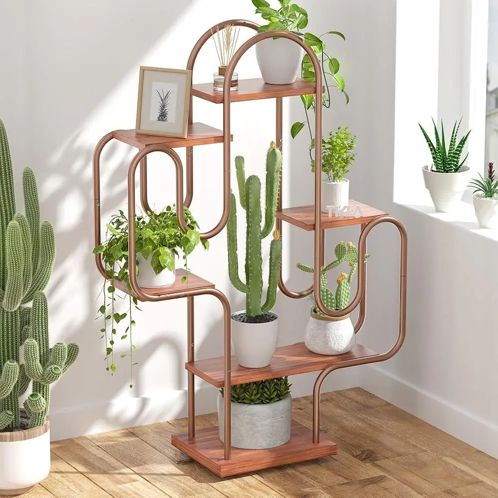 6 Tier Metal Plant Stand Indoor Plant Shelf Corner Cactus Shape Display Rack Waterproof Heavy Load Home Decor Balcony