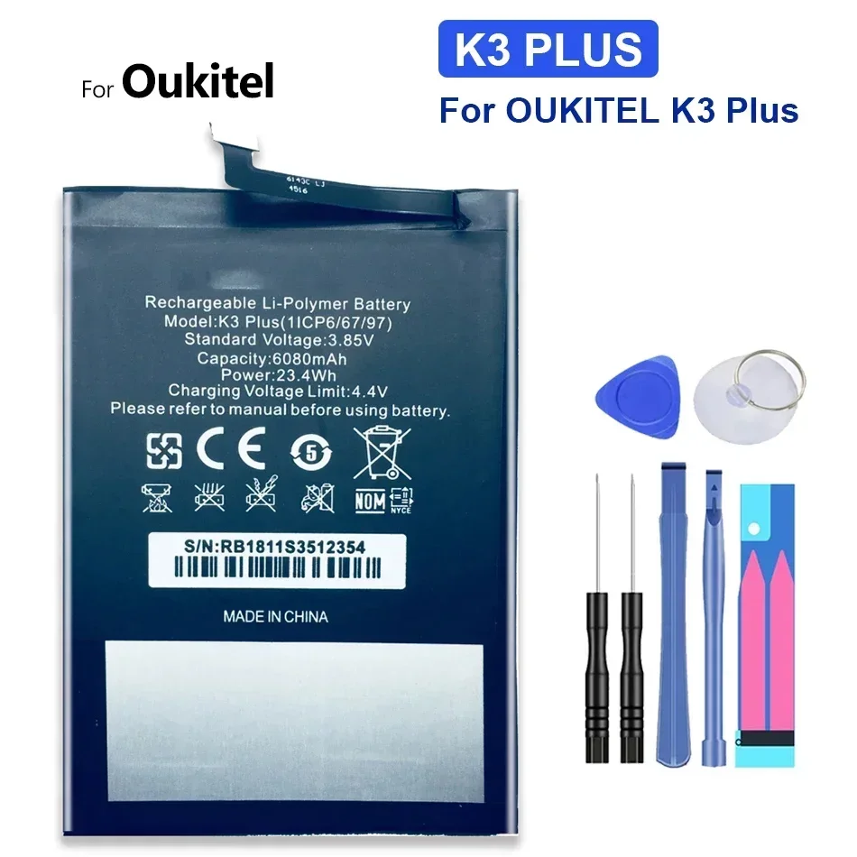 6080mAh Mobile Phone Rechargeable Battery For OUKITEL K3 Plus K3Plus with Free Tools + Tracking Number