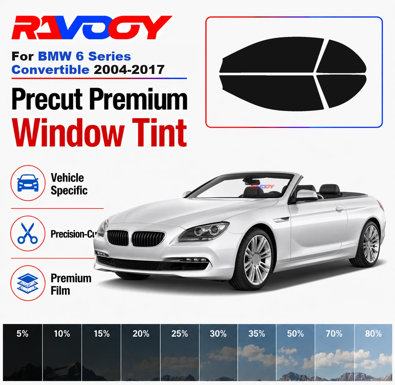 Premium Precut Window Tint Kit Front Rear Windows Rear Windshield For BMW 6 Series Conv 2004-2017 Complete Set Nano Ceramic Film
